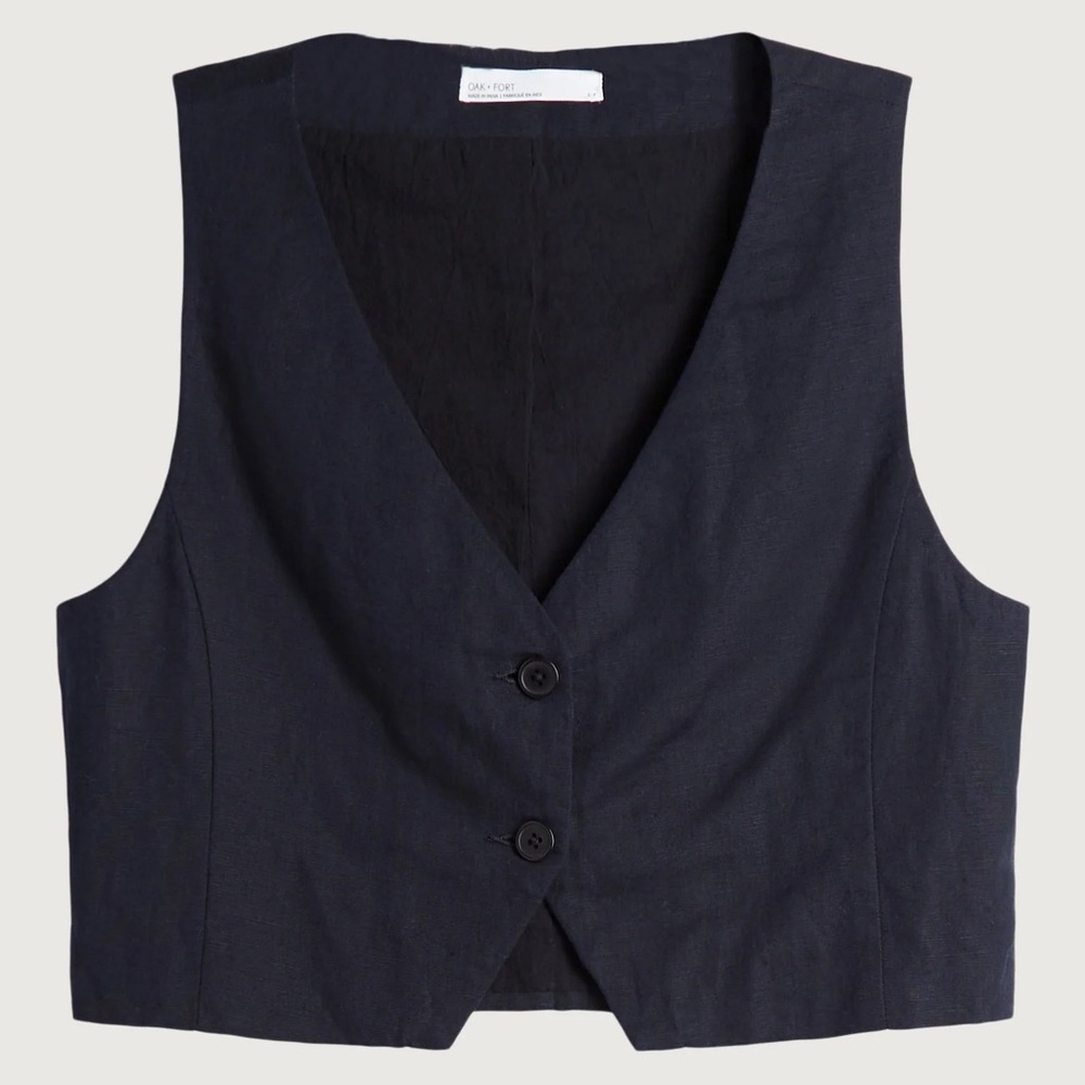Oak + Fort Linen Blend Cropped Vest